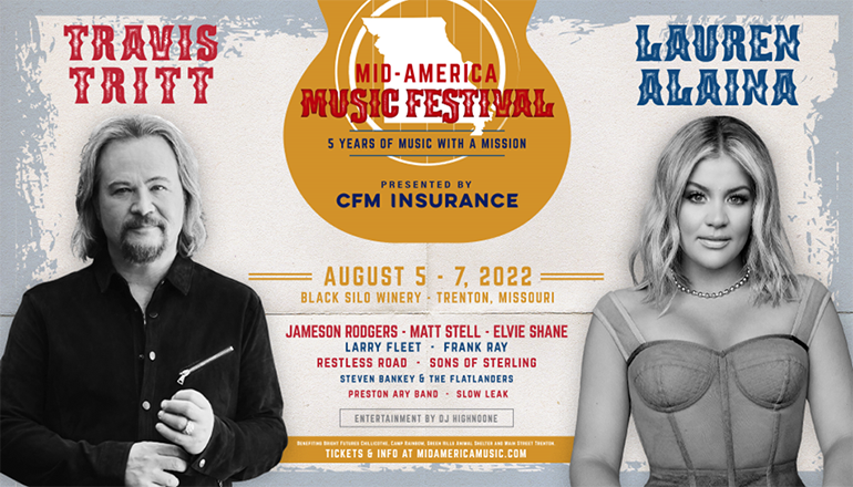 Travis Tritt and Lauren Alaina to headline Mid-America Music Festival