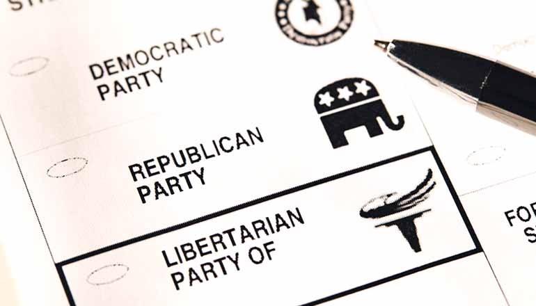 Ballot with Republican, Democrat and Liberttarian Parties